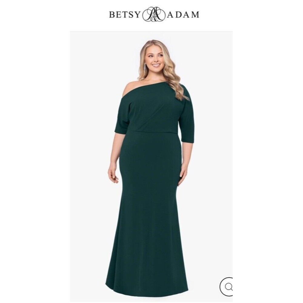 BETSY & ADAM Off The Shoulder Drop Scuba Crepe Gown Dress Women 16W Retail $269